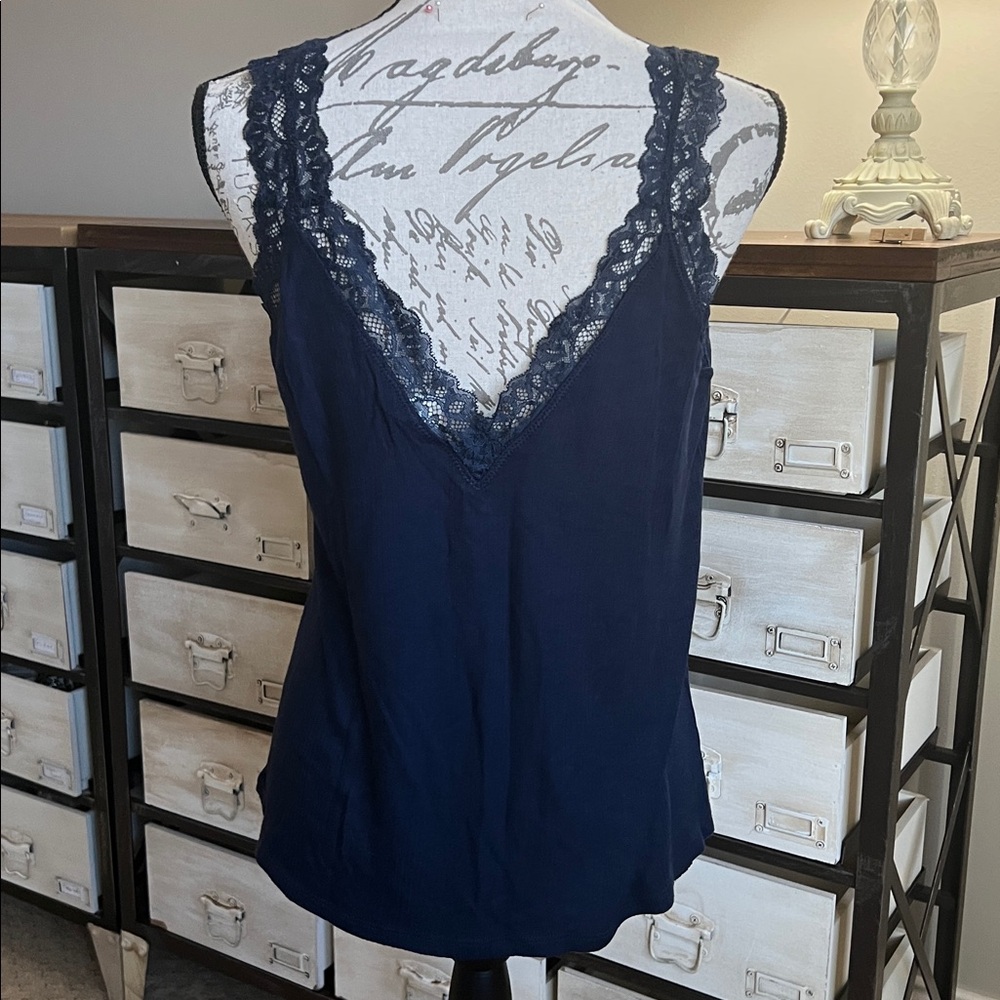 Soma Navy Blue Lace Trim Camisole - Picture 4 of 9
